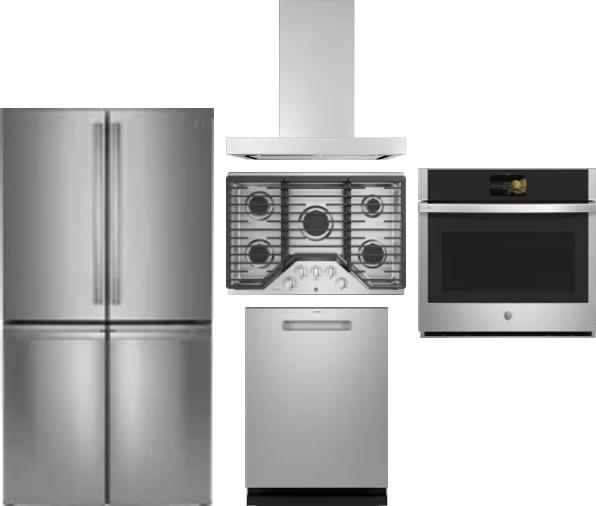 5 Piece Package Includes Refrigerator, Cooktop, Wall Oven, Hood And Dishwasher